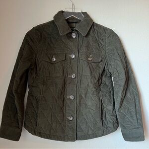Talbots Olive Green Quilted Barn 100% Cotton Jacket Size XS Petite